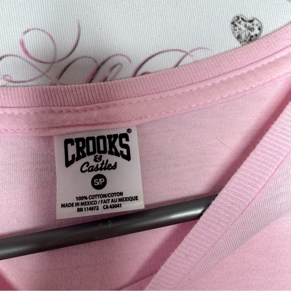 Crooks & castles long sleeve top pink white logo on arms striped rare retro cute - Picture 6 of 7